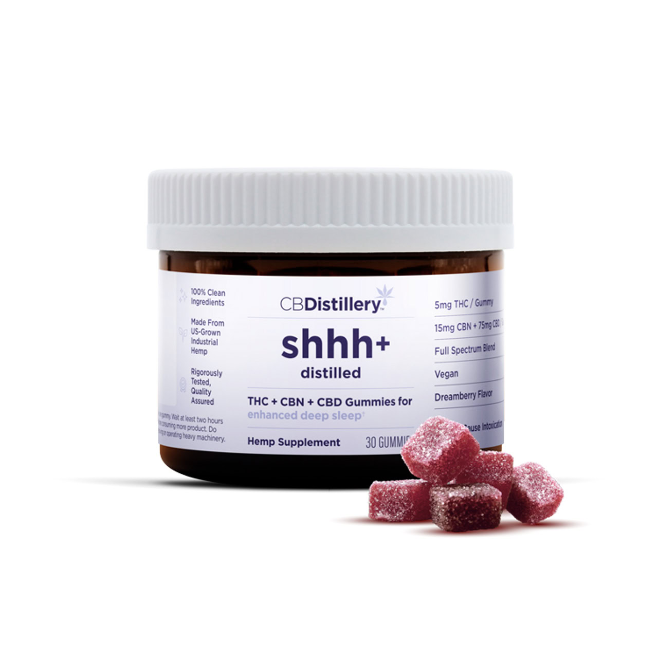 CBDistillery, Shhh+ Distilled THC + CBN + CBD Gummies for Deep Sleep, Dreamberry, Full Spectrum, 30ct, 150mg THC + 450mg CBN + 2250mg CBD