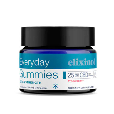 Elixinol, Everyday Extra Strength CBD Gummies, Full Spectrum, Strawberry, 30ct, 750mg CBD