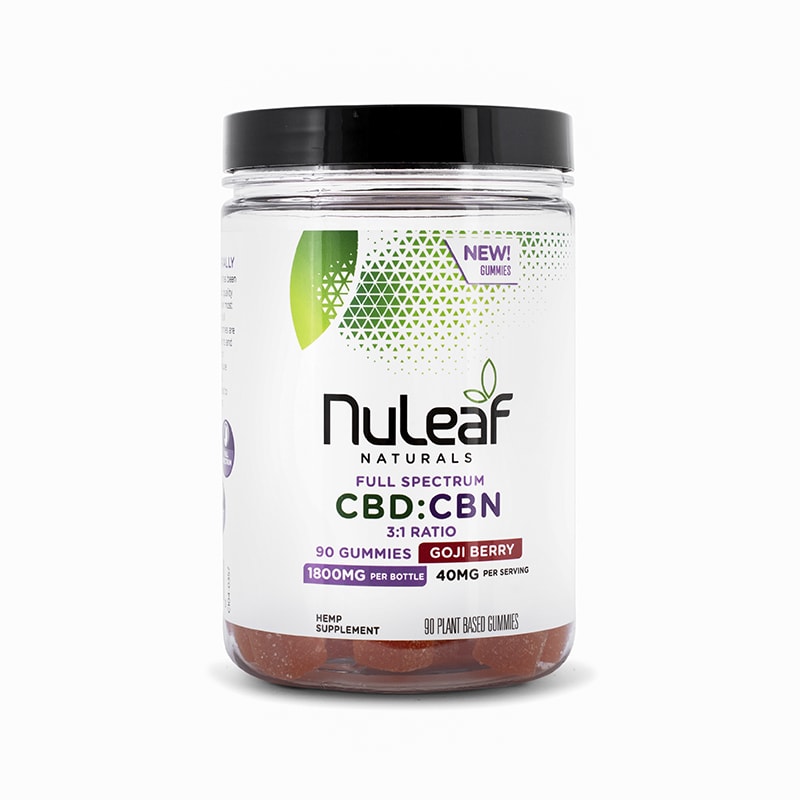 NuLeaf Naturals, Hemp CBD-CBN 3-1 Gummies, Goji Berry, Full Spectrum, 90ct, 1350mg CBD + 450mg CBN 1