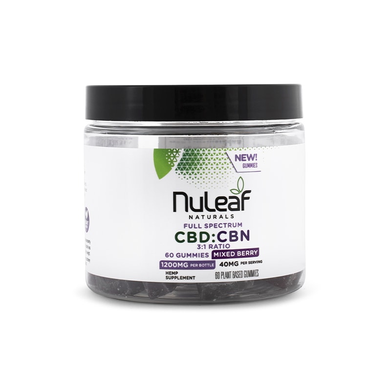 NuLeaf Naturals, Hemp CBD-CBN 3-1 Gummies, Mixed Berry, Full Spectrum, 60ct, 900mg CBD + 300mg CBN 1
