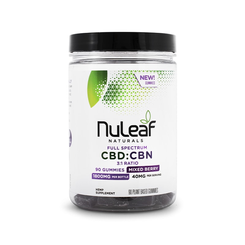 NuLeaf Naturals, Hemp CBD-CBN 3-1 Gummies, Mixed Berry, Full Spectrum, 90ct, 1350mg CBD + 450mg CBN 1