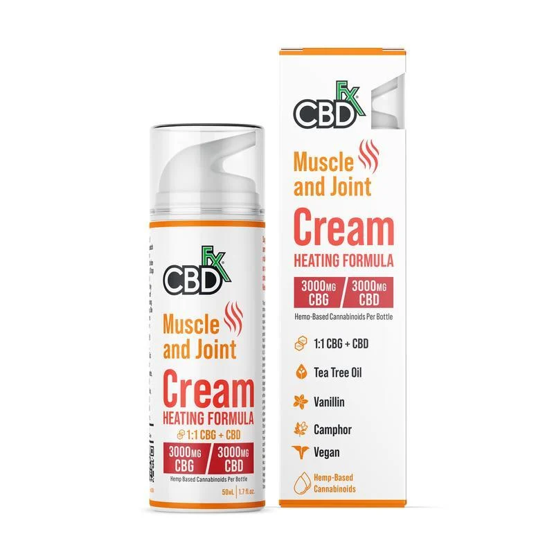 CBDfx, CBG + CBD Cream For Muscle + Joint- Heating Formula 1-1 Ratio, Broad Spectrum THC-Free, 1.7oz, 3000mg CBG + 3000mg CBD 1