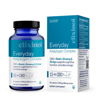 Elixinol, Everyday Adaptogen Complex CBD Capsules, Full Spectrum, Reishi + Ginseng + Ginkgo, 60ct, 900mg CBD