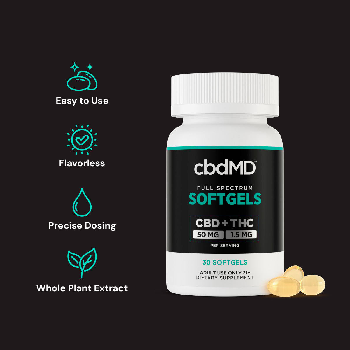 cbdMD, CBD Oil Softgels, Full Spectrum, 30ct, 1500mg CBD