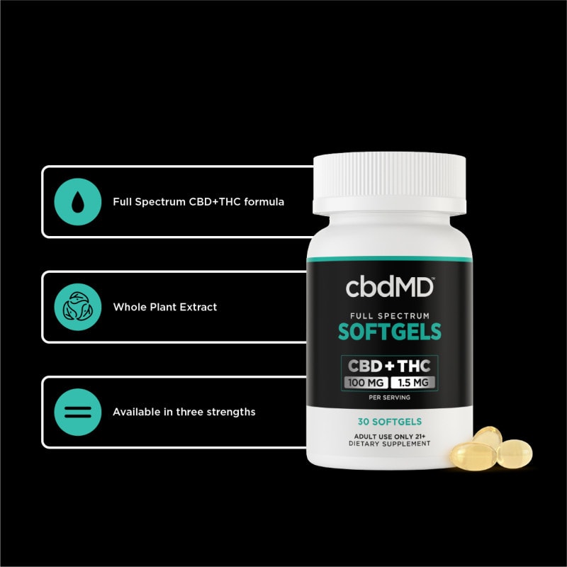 cbdMD, CBD Oil Softgels, Full Spectrum, 30ct, 3000mg CBD 1