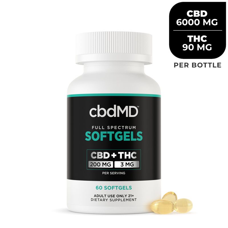 cbdMD, CBD Oil Softgels, Full Spectrum, 60ct, 6000mg CBD 1