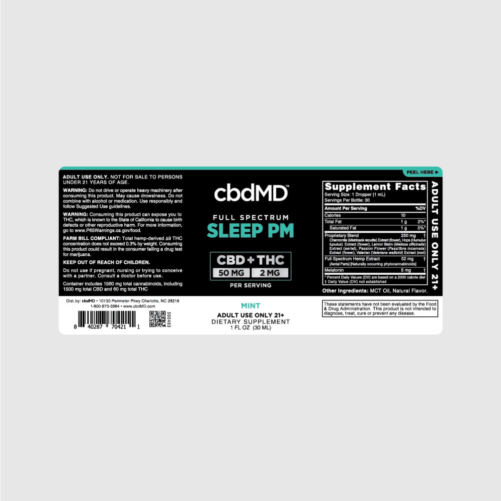 cbdMD, CBD Oil Tincture Sleep PM, Full Spectrum, Mint, 1oz, 60mg THC + 1500mg CBD 1