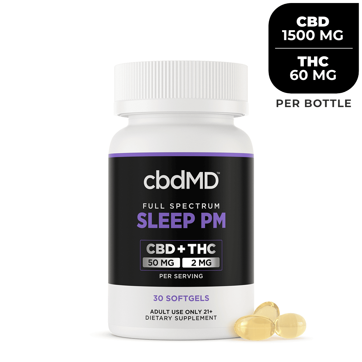 cbdMD, CBD Softgels Sleep PM, Full Spectrum, 30ct, 1500mg CBD 1