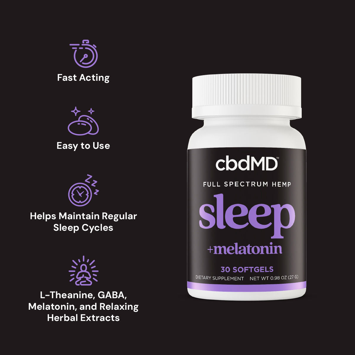 cbdMD, CBD Softgels Sleep PM, Full Spectrum, 30ct, 1500mg CBD