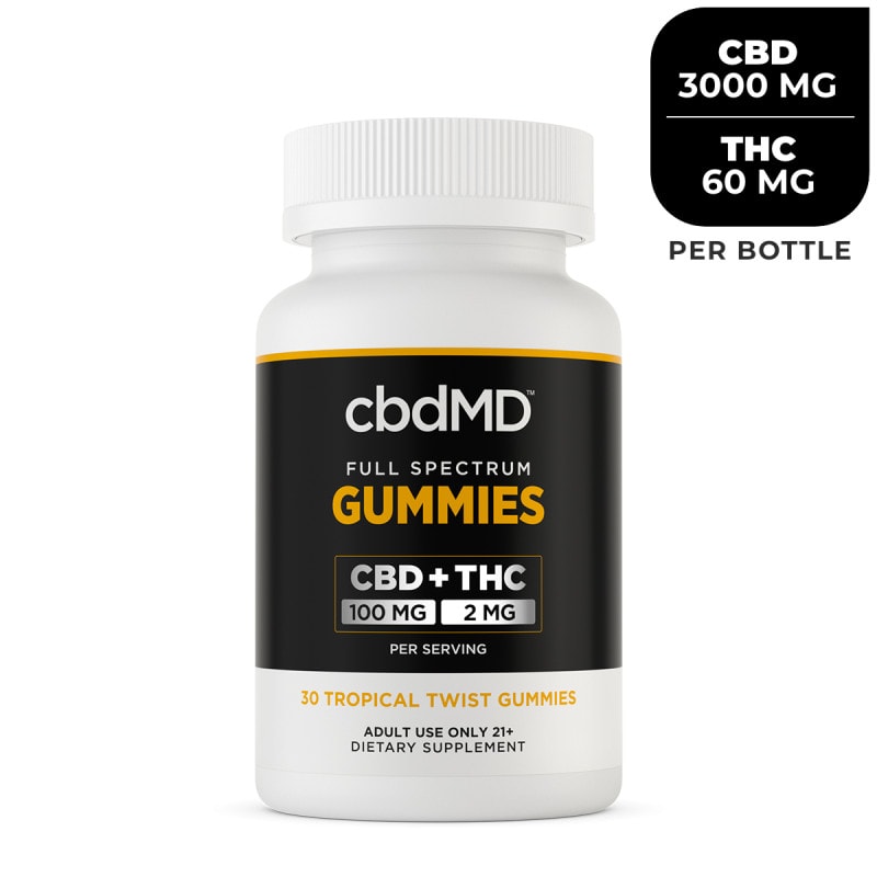 cbdMD, CBD Tropical Twist Gummies, Full Spectrum, 30ct, 3000mg CBD