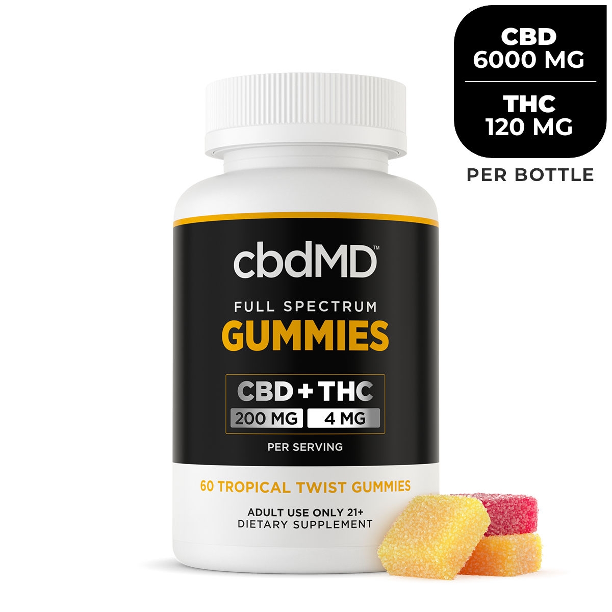 cbdMD, CBD Tropical Twist Gummies, Full Spectrum, 60ct, 6000mg CBD