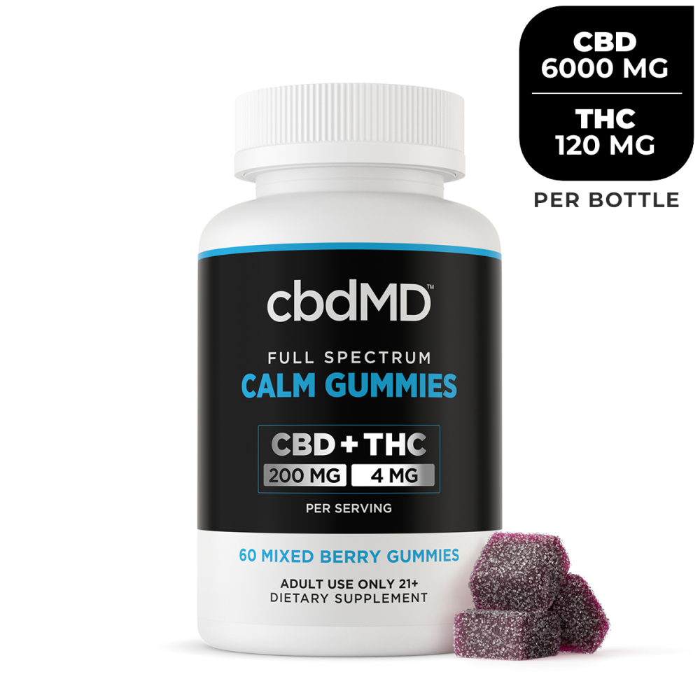 cbdMD, Calming CBD Gummies, Full Spectrum, Mixed Berry, 60ct, 120mg THC + 6000mg CBD 1