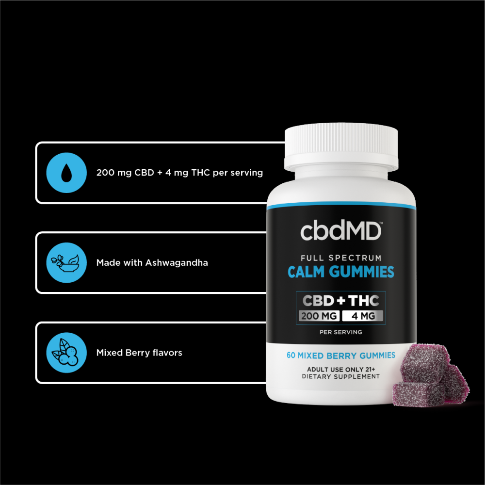 cbdMD, Calming CBD Gummies, Full Spectrum, Mixed Berry, 60ct, 120mg THC + 6000mg CBD