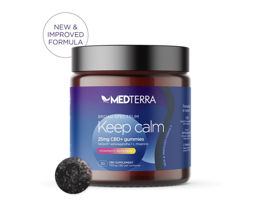 Medterra, CBD Gummies, Keep Calm, Broad Spectrum THC-Free, Strawberry Lemonade, 30ct, 750mg CBD