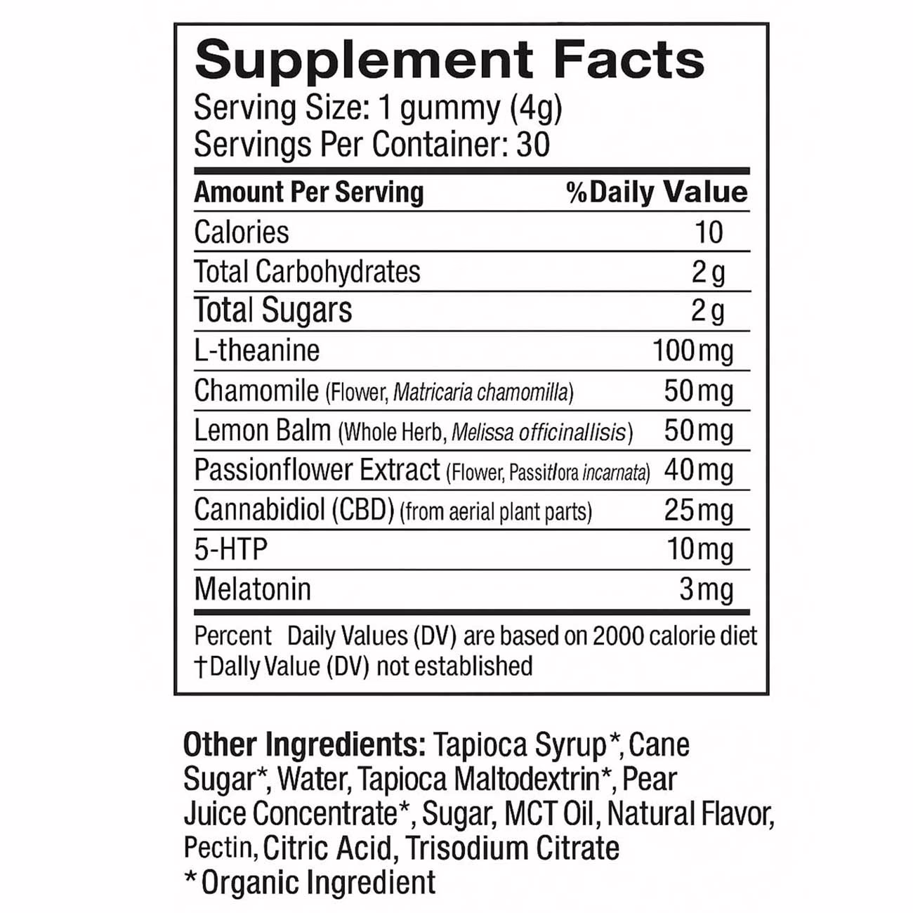 Medterra, Sleep Tight CBD Gummies 25mg, Isolate THC-Free, Blackberry Lemonade, 30ct, 750mg CBD - Supplement Facts