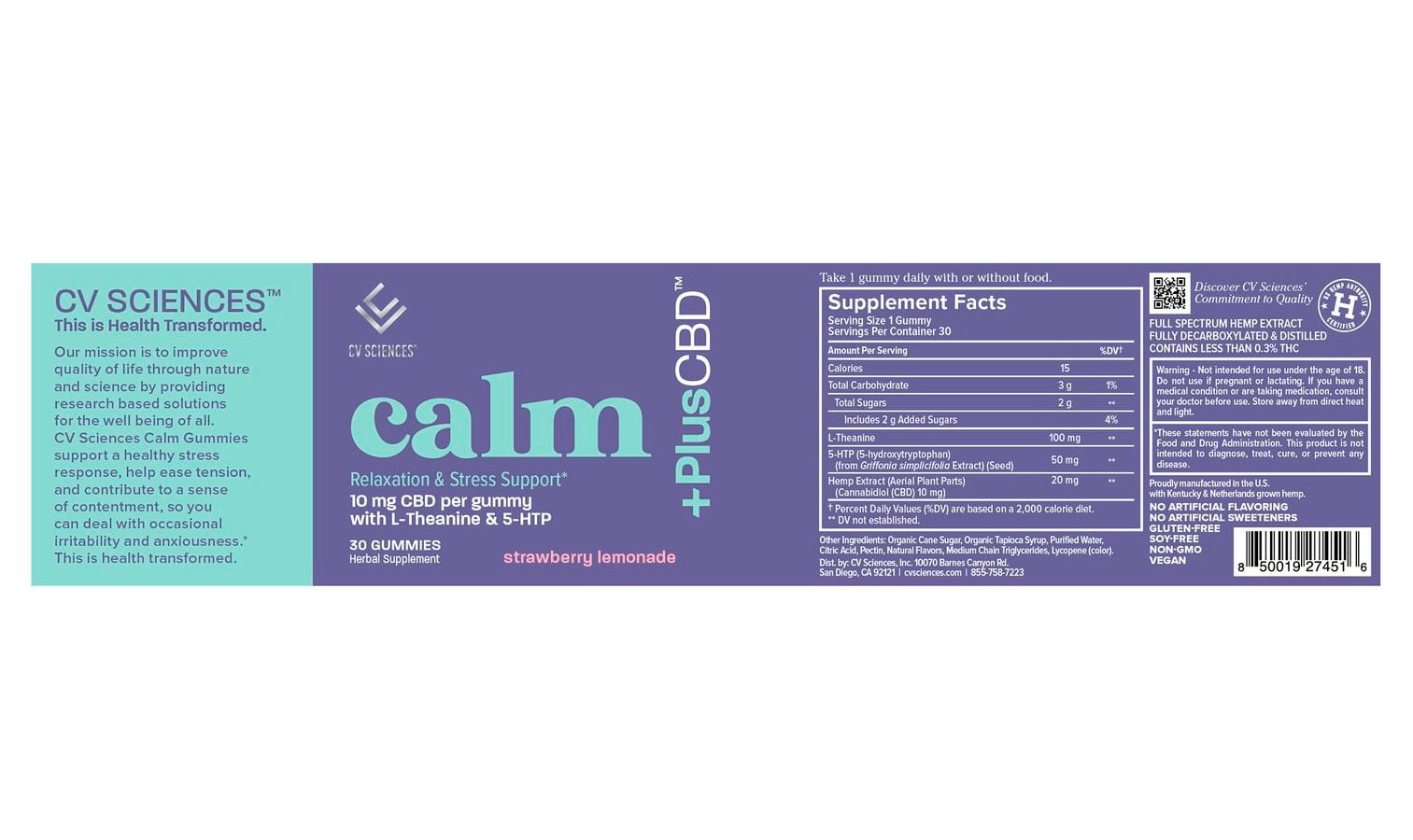 PlusCBD, CBD Calm Gummies 10mg, Strawberry Lemonade, Full Spectrum, 30ct, 300mg CBD