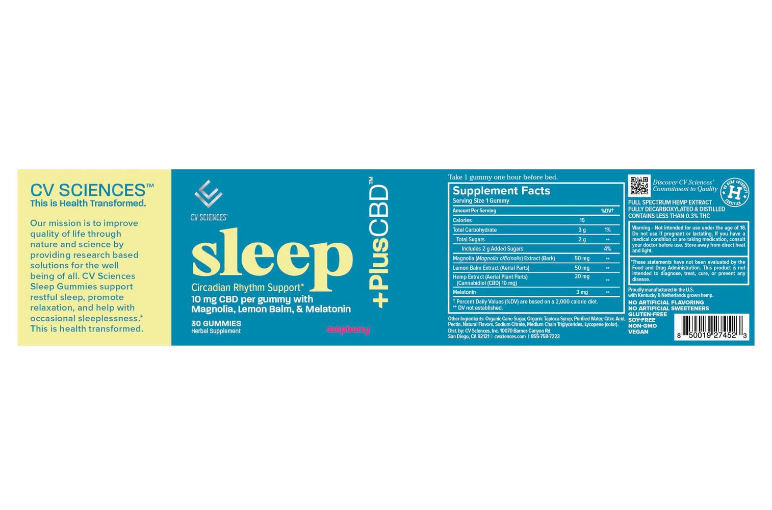 PlusCBD, CBD Sleep Gummies 10mg, Raspberry, Full Spectrum, 30ct, 300mg CBD