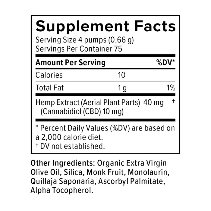 PlusCBD, Daily Balance 10mg CBD Oil with Monk Fruit, Unflavored, Full Spectrum, 1.86fl oz, 750mg CBD