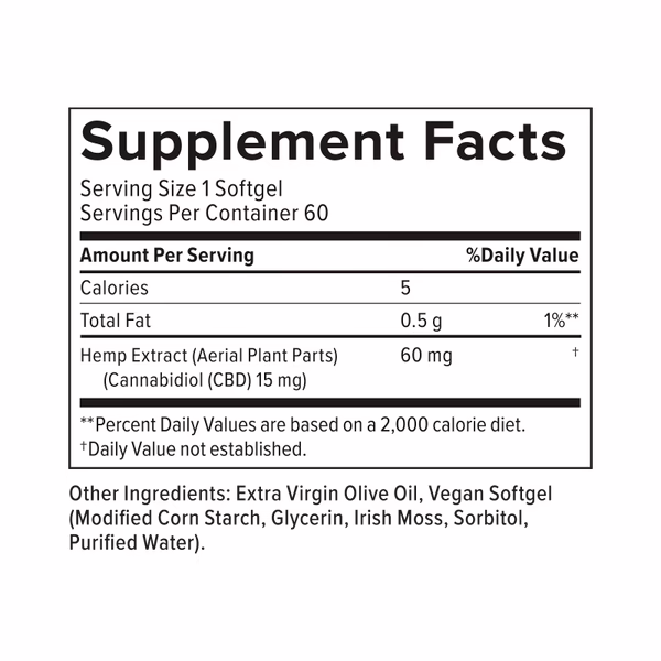PlusCBD, Daily Balance 15mg CBD Softgels, Full Spectrum, 60ct, 900mg CBD