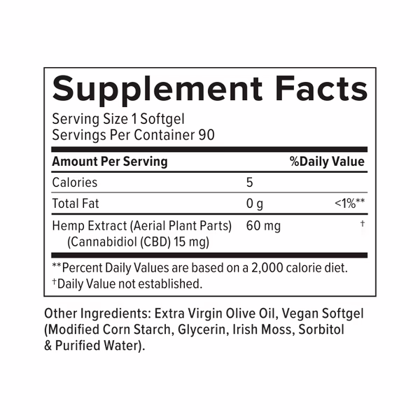 PlusCBD, Daily Balance 15mg CBD Softgels, Full Spectrum, 90ct, 1350mg CBD