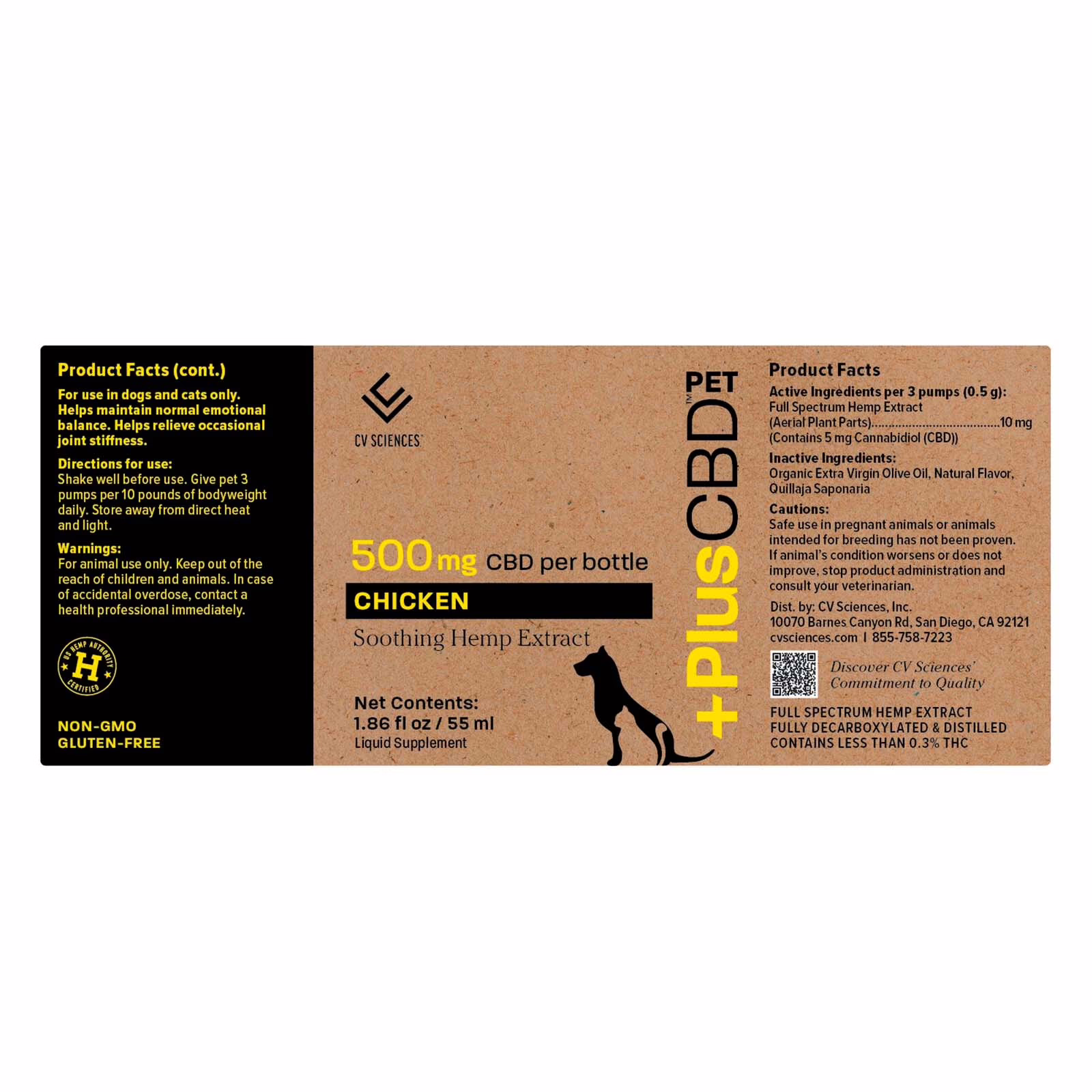 PlusCBD, Daily Balance Pet CBD Oil, Chicken, Full Spectrum, 1.86fl oz, 500mg CBD