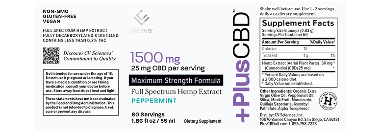 PlusCBD, Extra Strength 10mg CBD Oil, Peppermint, Full Spectrum, 1.86oz, 750mg CBD 1