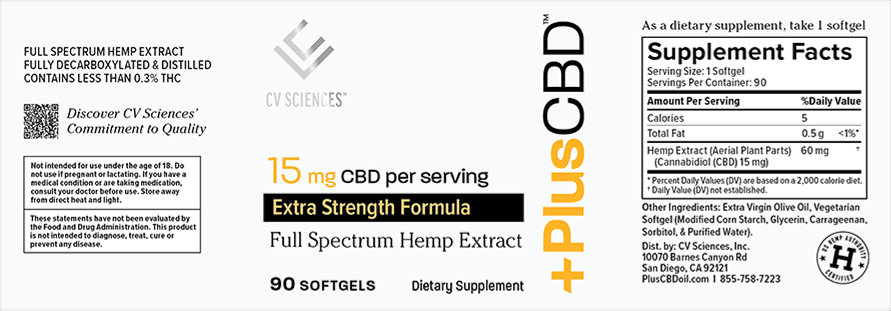 PlusCBD, Extra Strength 15mg CBD Softgel Capsules, Full Spectrum, 90ct, 1350mg CBD 1