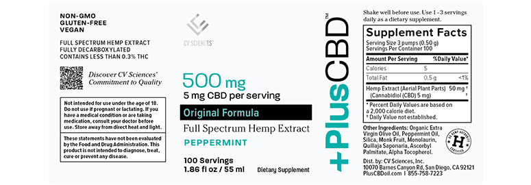 PlusCBD, Spray Original Formula 5mg CBD Oil, Peppermint, Full Spectrum, 1.86oz, 500mg CBD 1