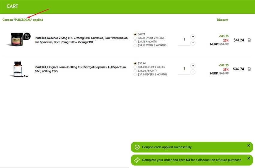 How to Apply PlusCBD Coupons? Step 4