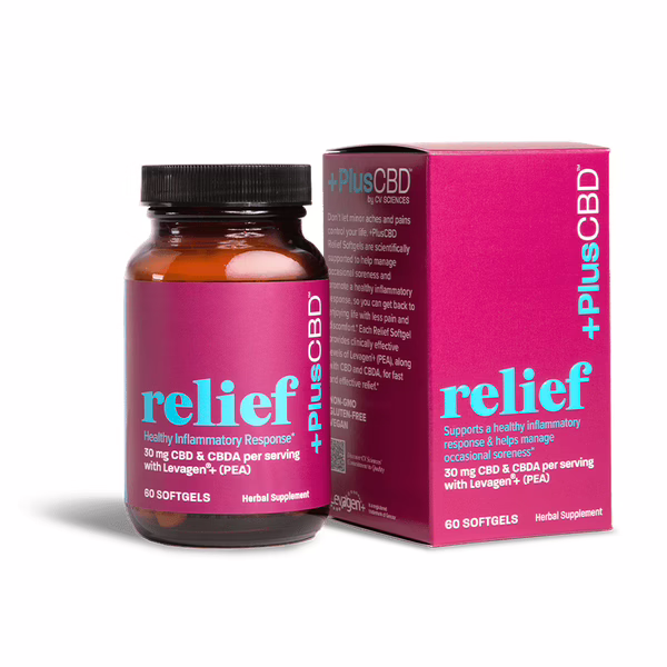 PlusCBD, Relief 30mg CBDA+CBD Softgels, Full Spectrum, 60ct, 1800mg CBDA+CBD