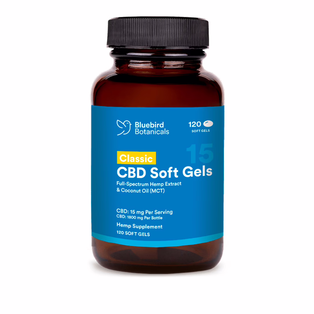 Bluebird Botanicals, Classic CBD Oil Softgels, Full Spectrum, 120ct, 1800mg CBD