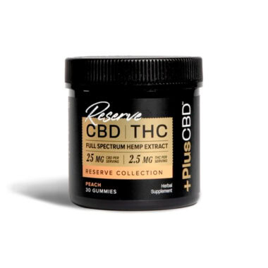 PlusCBD, Reserve 2.5mg THC + 25mg CBD Gummies, Peach, Full Spectrum, 30ct, 75mg THC + 750mg CBD