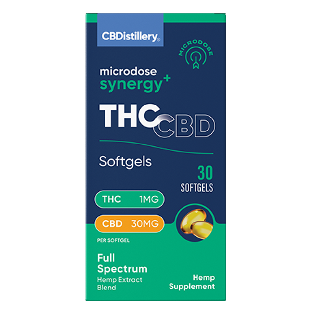 CBDistillery, Microdose Synergy+ THC & CBD Softgels, Full Spectrum, 30ct, 30mg THC + 900mg CBD