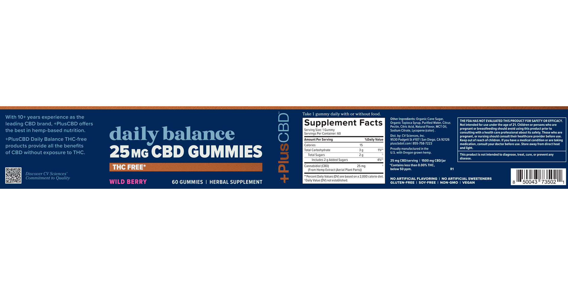 PlusCBD, Daily Balance 25mg CBD Gummies, Wild Berry, Isolate THC-Free, 60ct, 1500mg CBD