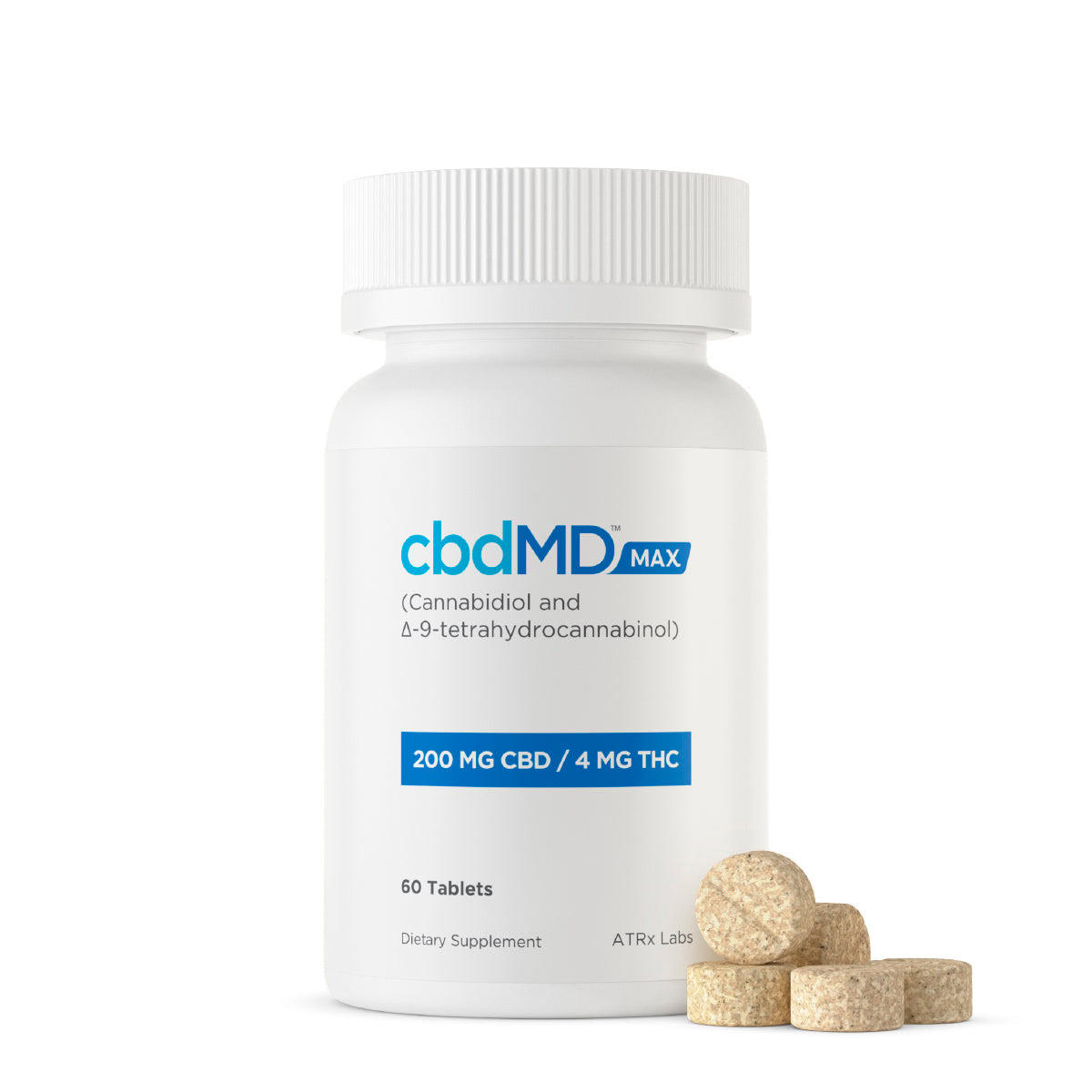 cbdMD, MAX For Pain CBD+THC Tablets, Full Spectrum, 60ct, 120mg THC + 6000mg CBD