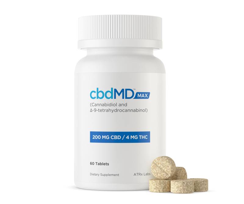 cbdMD, MAX For Pain CBD+THC Tablets, Full Spectrum, 60ct, 120mg THC + 6000mg CBD