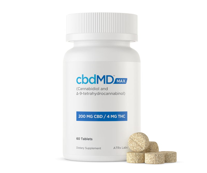 cbdMD, MAX For Pain CBD+THC Tablets, Full Spectrum, 60ct, 120mg THC + 6000mg CBD