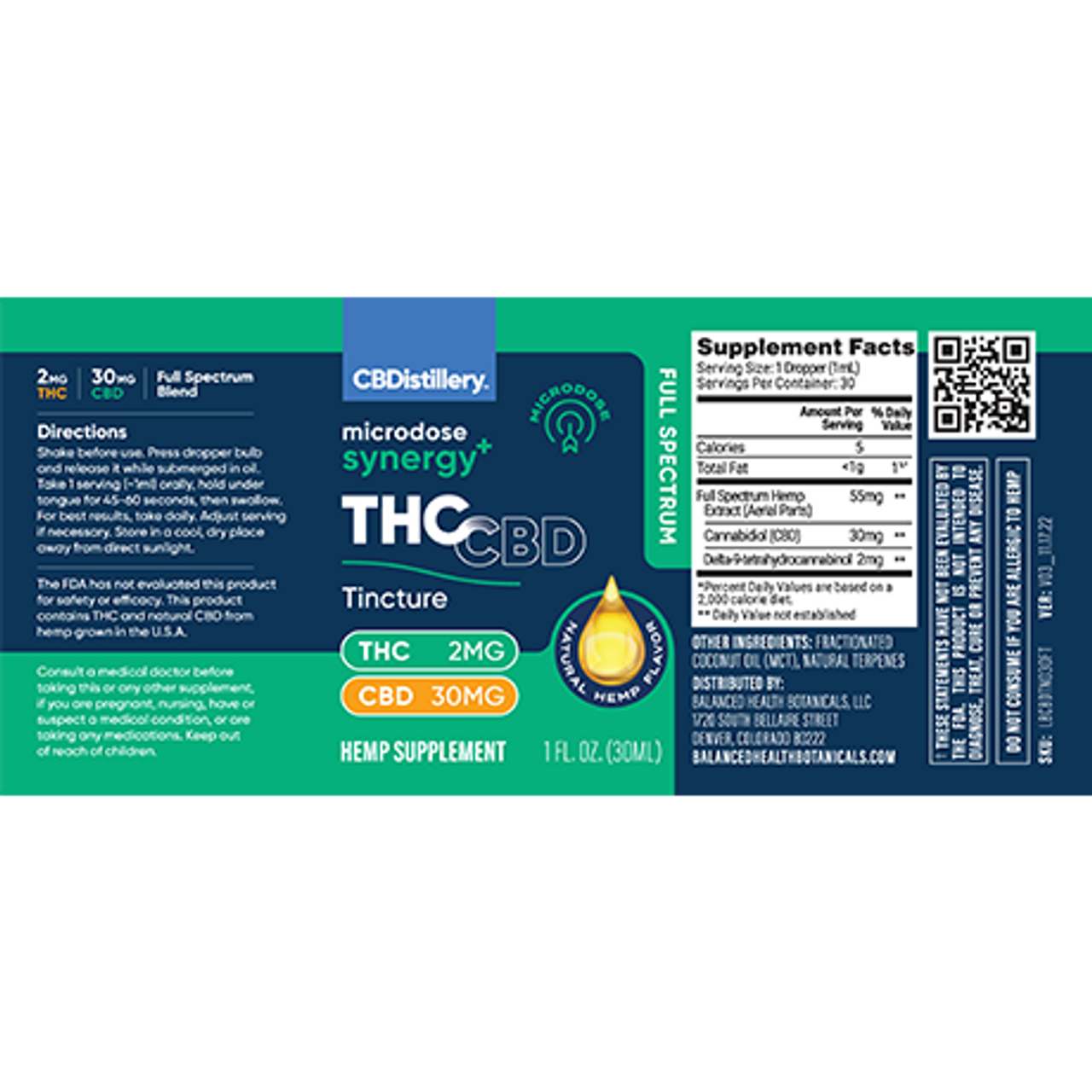 stillery, Microdose Synergy+ THC & CBD Tincture, Full Spectrum, 1oz, 60mg THC + 900mg CBD