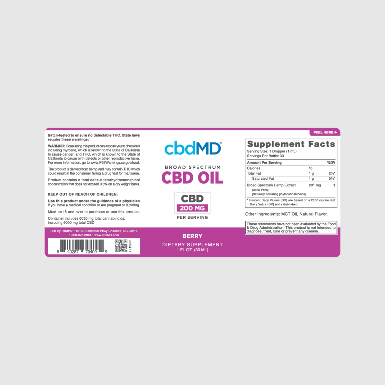 cbdMD, CBD Oil Tincture, Broad Spectrum THC-Free, Berry, 1oz, 6000mg CBD