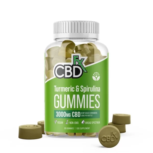 CBDfx, CBD Gummies with Turmeric and Spirulina, Broad Spectrum THC-Free, 60ct, 3000mg CBD