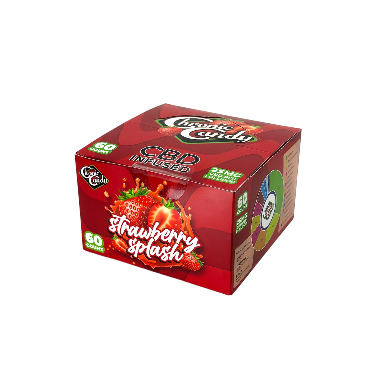 Chronic Candy, CBD Lollipops 25mg, Strawberry Splash, Broad Spectrum THC-Free, 60ct, 1500mg CBD