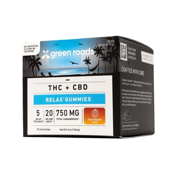 Green Roads, Raspberry Haze CBD+THC Relax Gummies, Full Spectrum, 30ct, 150mg THC + 600mg CBD
