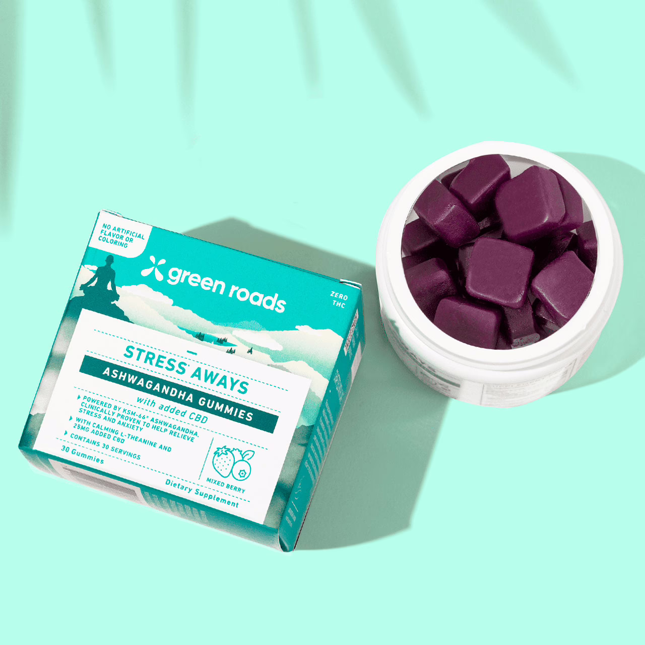 Green Roads, Stress Aways Ashwagandha CBD Gummies, Cherry, Isolate THC-Free, 30ct, 750mg CBD