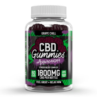 Hemp Bombs, Ashwagandha Stress Relief CBD Gummies, Grape Chill, Isolate THC-Free, 60ct, 1800mg CBD