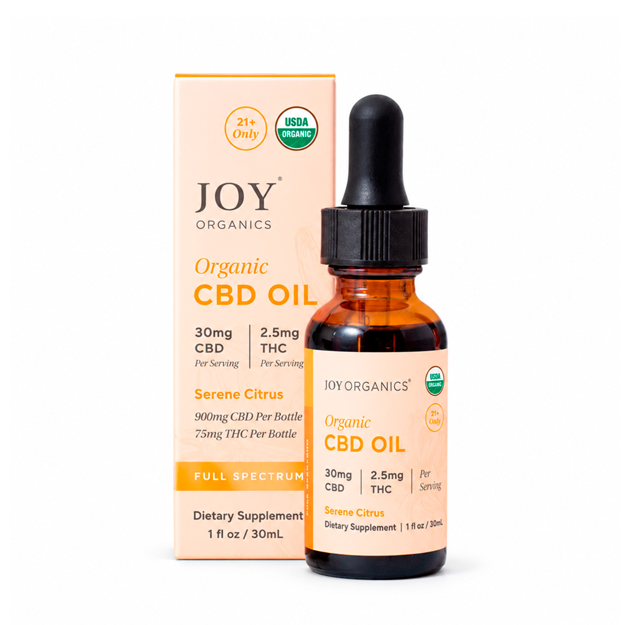 Joy Organics, 2.5mg THC + 30mg CBD Tincture, Citrus, Full Spectrum, 1fl oz, 75mg THC + 900mg CBD