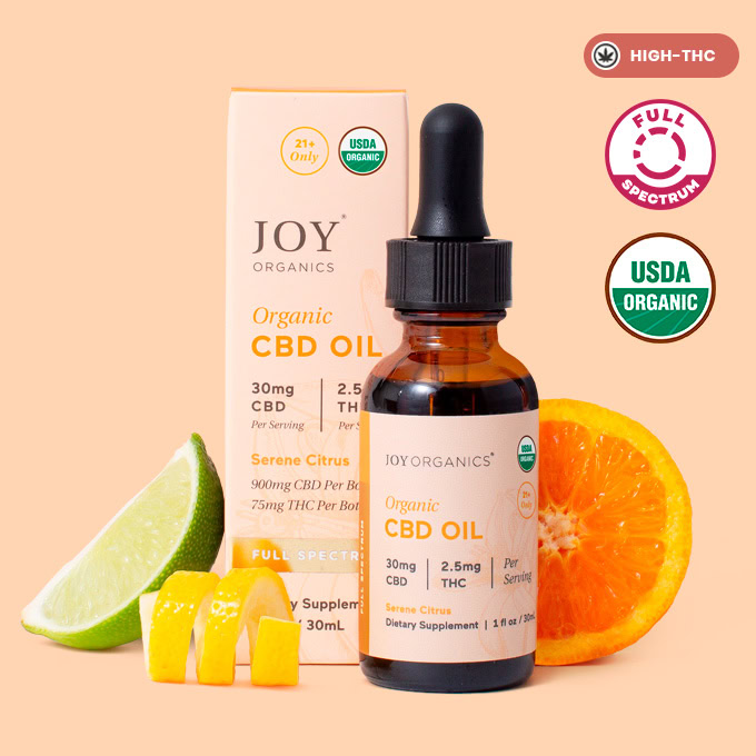 Joy Organics, 2.5mg Delta 9 THC + 30mg CBD Tincture, Citrus, Full Spectrum, 1oz, 75mg THC + 900mg CBD