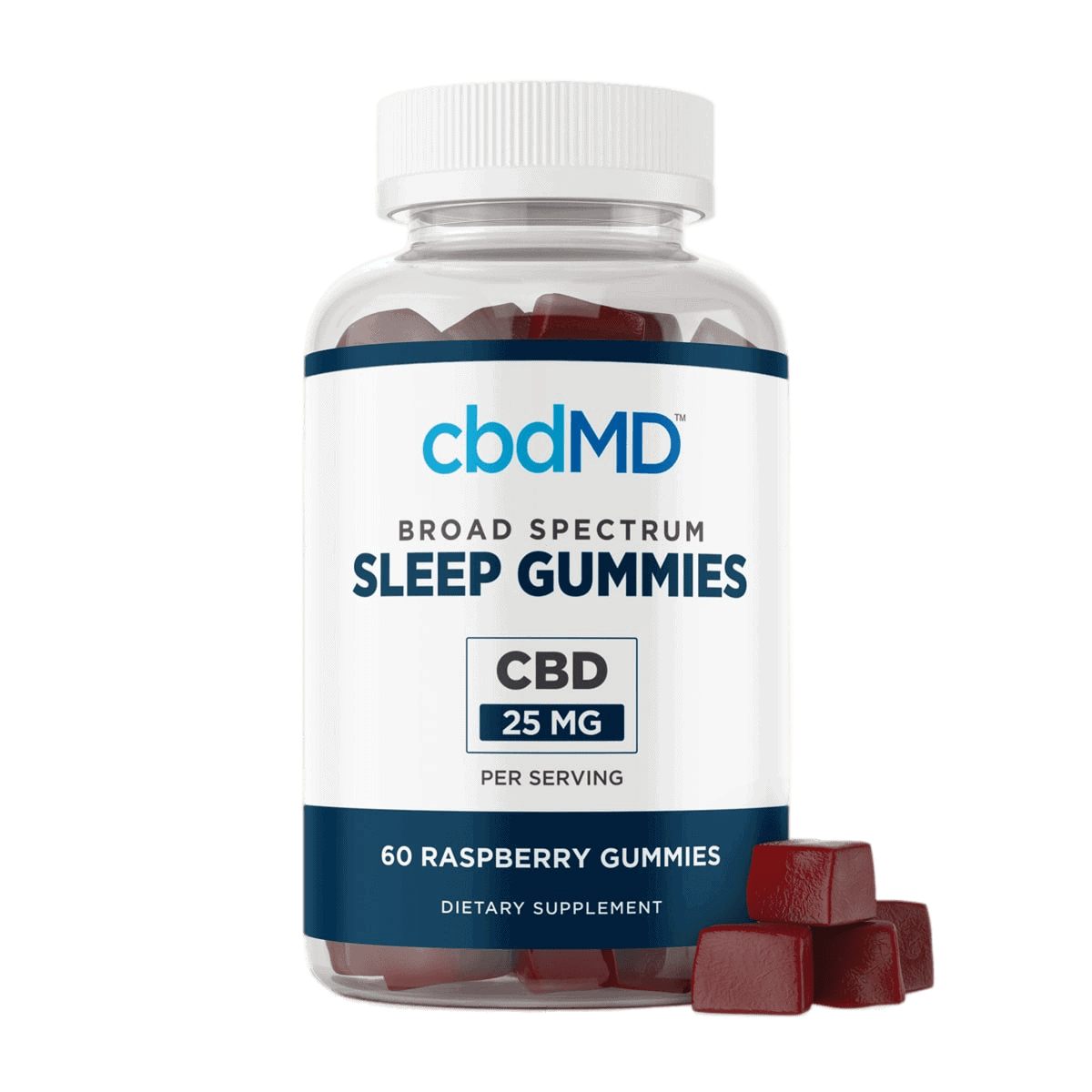 cbdMD, CBD Sleep Aid Melatonin Gummies, Raspberry, Broad Spectrum THC-Free, 60ct, 750mg CBD