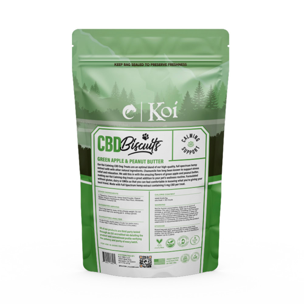 Koi Pets, Koi CBD Dog Biscuits Calming Support, Green Apple & Peanut Butter, Full Spectrum, 30ct, 150mg CBD