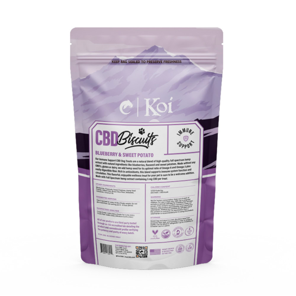 Koi Pets, Koi CBD Dog Biscuits Immune Support, Blueberry & Sweet Potato, Full Spectrum, 30ct, 150mg CBD