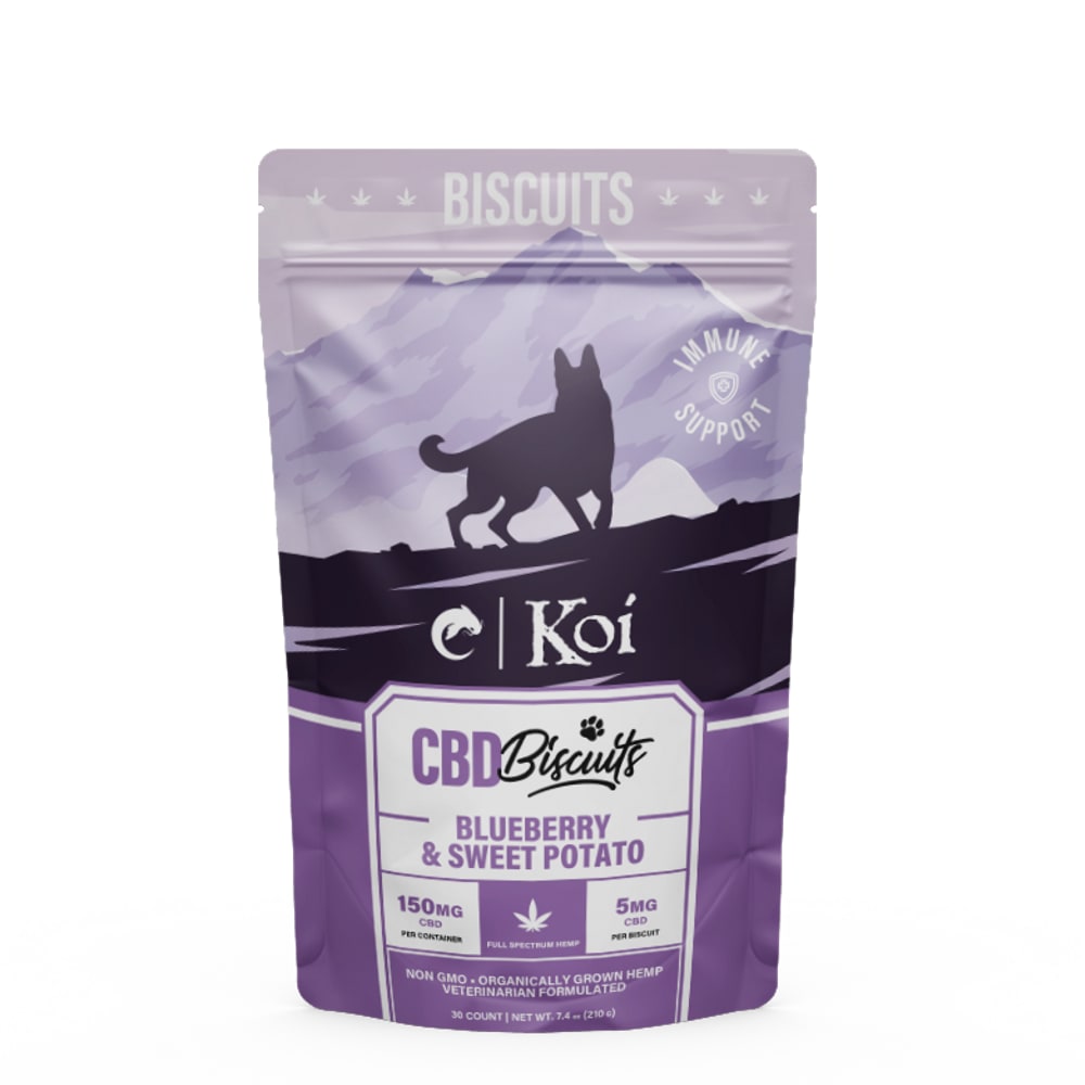 Koi Pets, Koi CBD Dog Biscuits Immune Support, Blueberry & Sweet Potato, Full Spectrum, 30ct, 150mg CBD